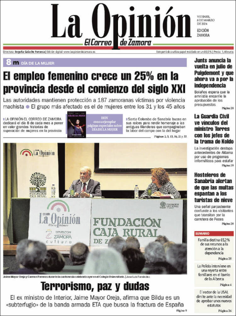 Portada de La Opinión - El Correo de Zamora (España)