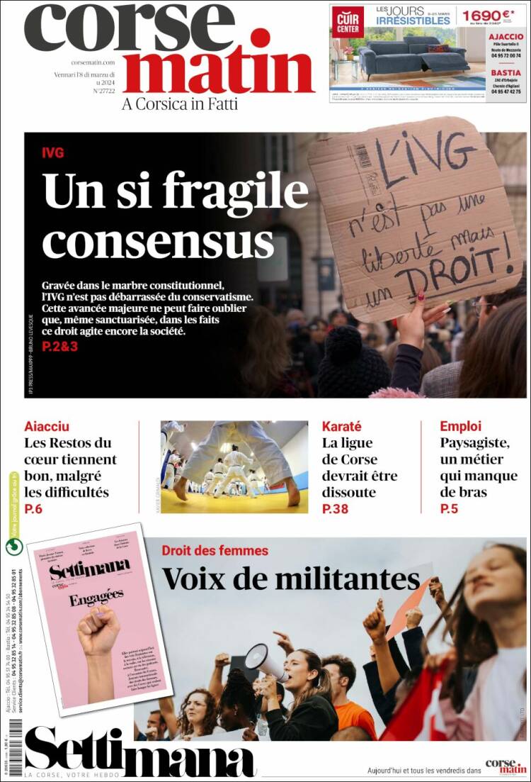 Portada de Corse-Matin (Francia)