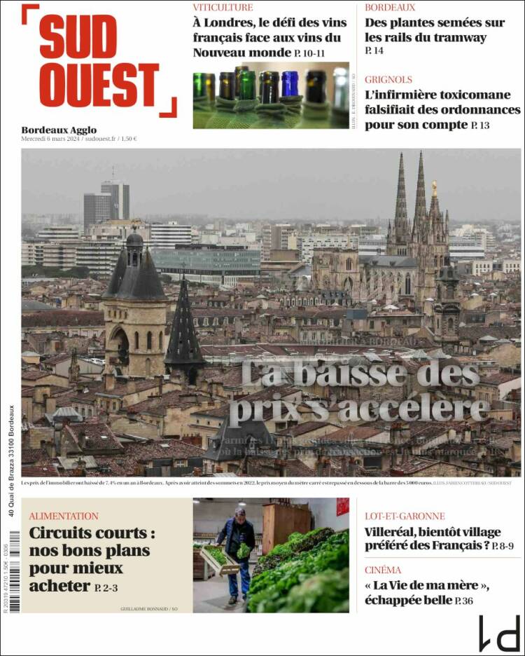 Portada de Sud Ouest (Francia)