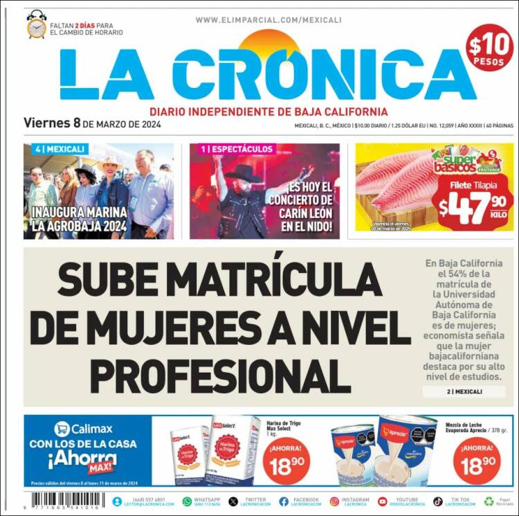 Portada de La Crónica de Baja California (México)