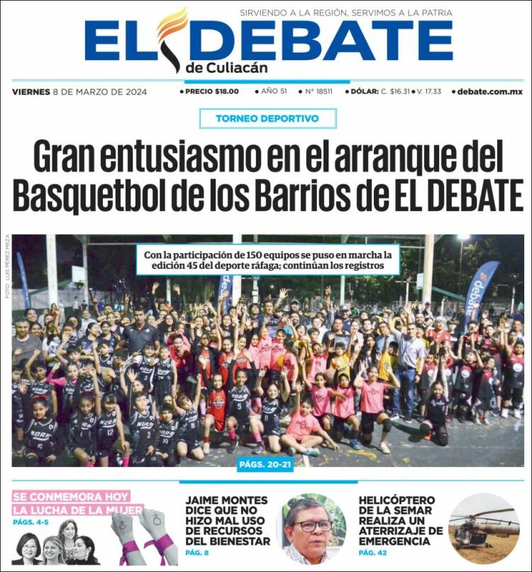 Portada de El Debate de Culiacán (México)