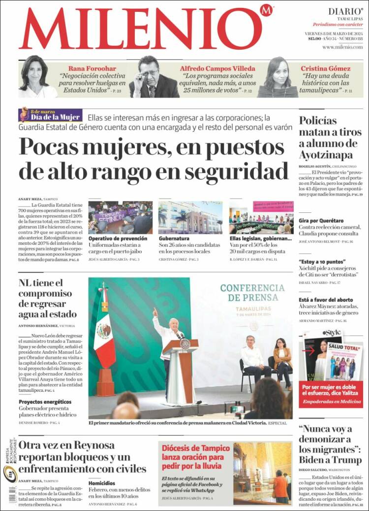 Portada de Milenio - Tamaulipas (México)
