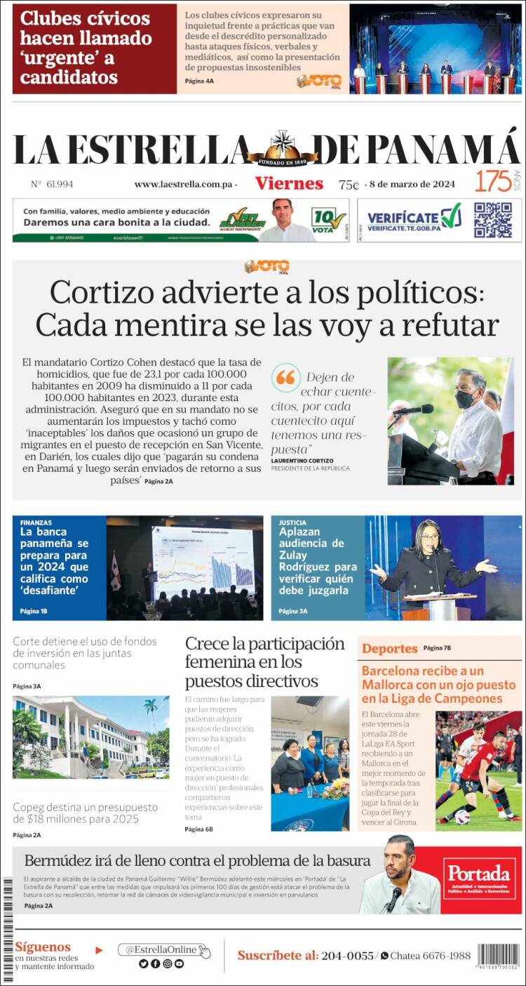 Portada de La Estrella de Panamá (Panam&aacute;)