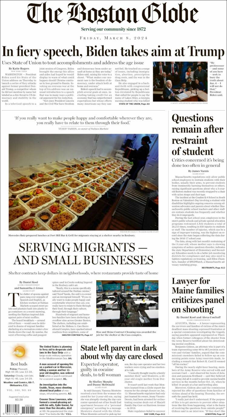 Portada de Boston Globe (USA)