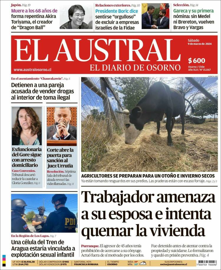 Portada de El Austral de Osorno (Chile)