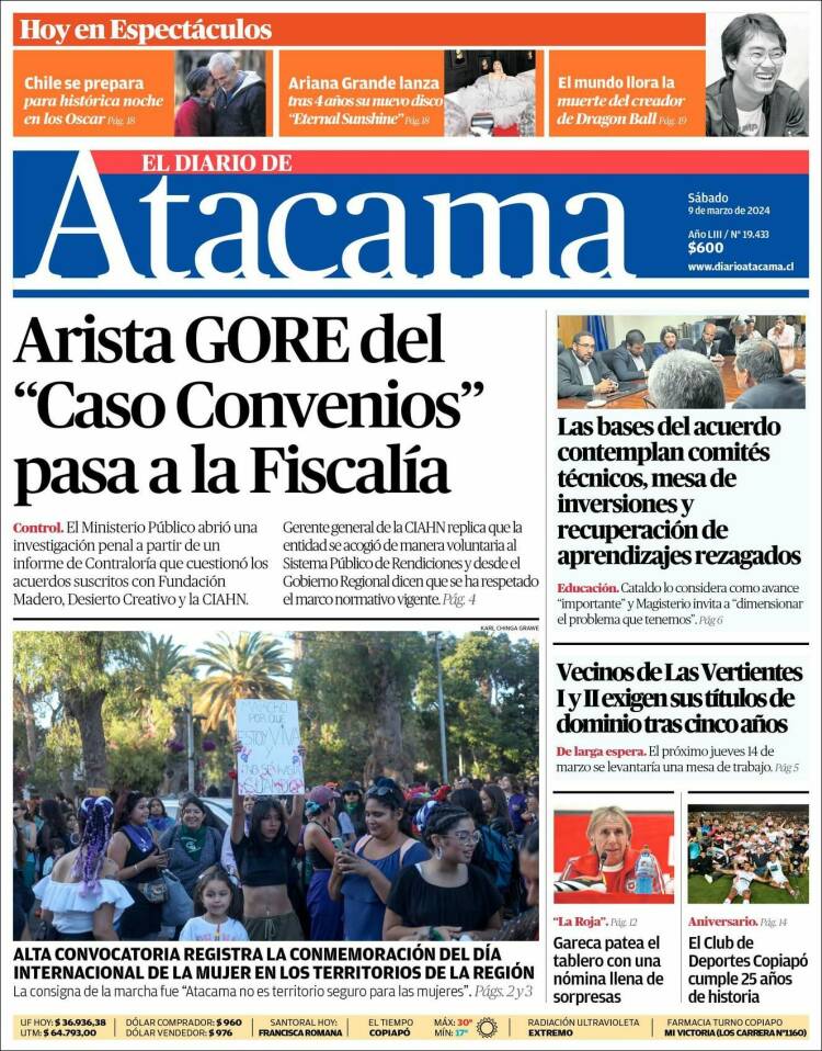 Portada de Diario de Atacama (Chile)