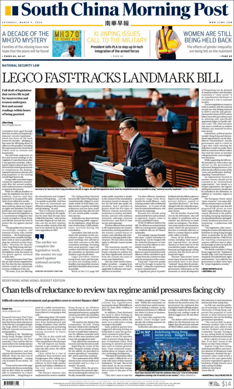 Portada de South China Morning Post (China)