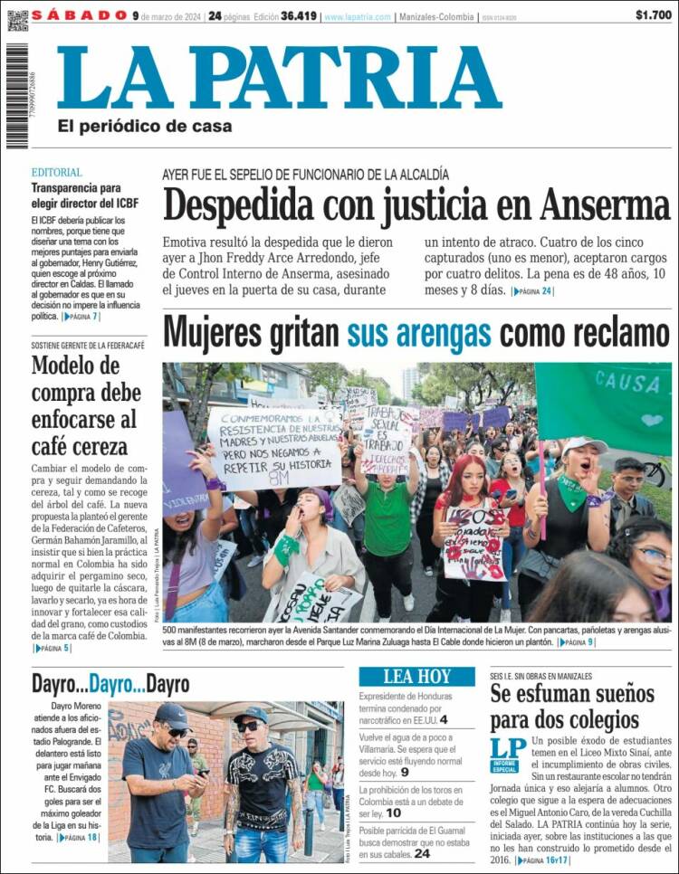 Portada de La Patria (Colombia)