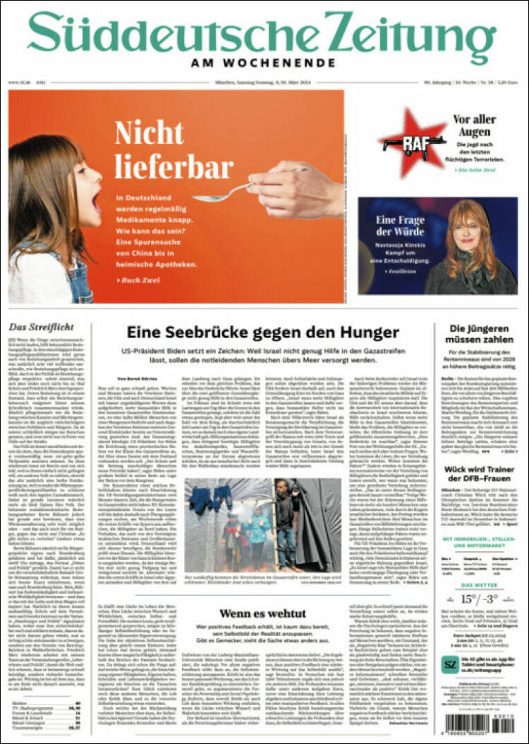 Portada de Sueddeutsche (Alemania)