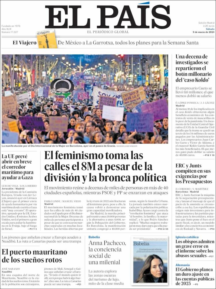 Portada de El País (España)