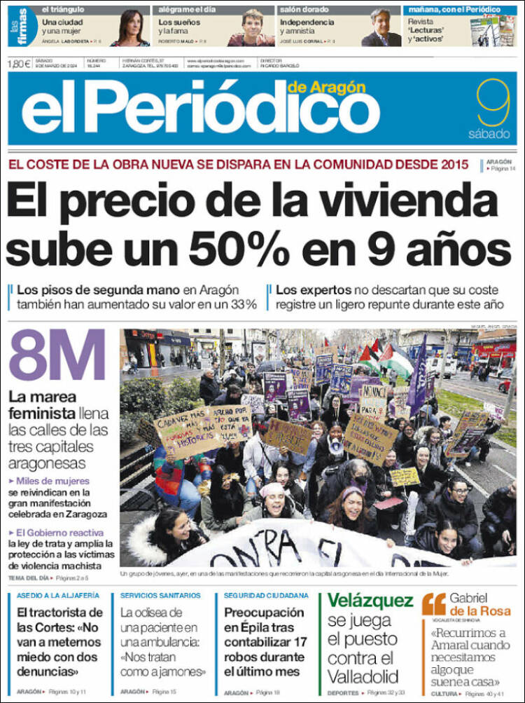 Portada de El Periódico de Aragón (España)