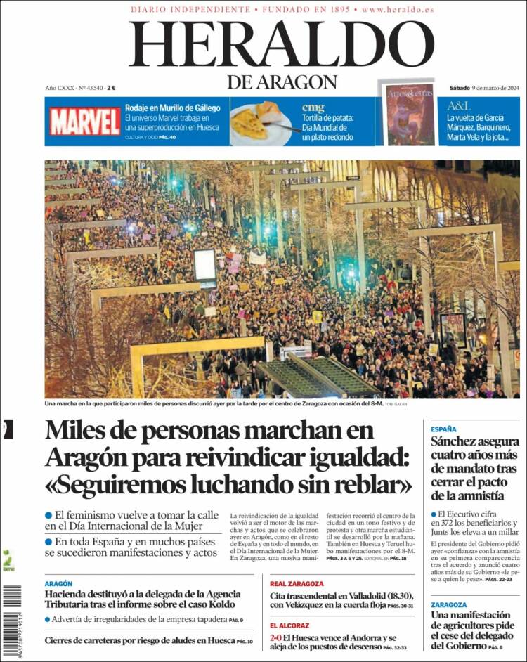 Portada de Heraldo de Aragón (Espa&ntilde;a)