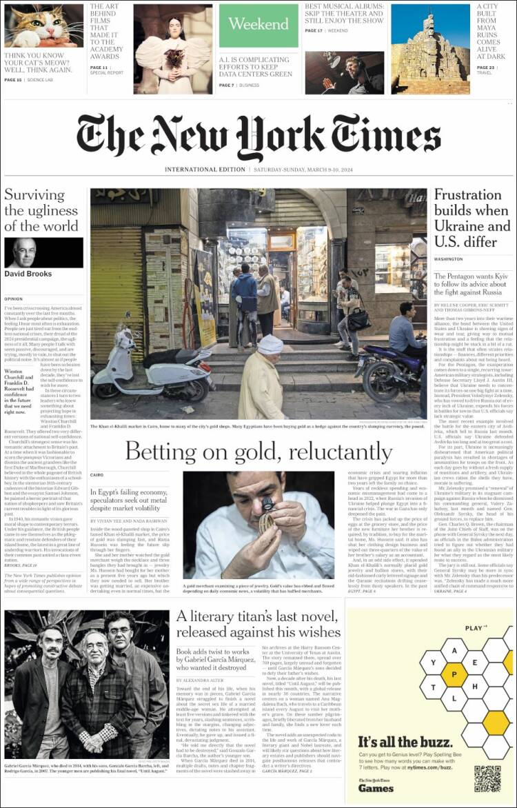 Portada de International New York Times (Europa)