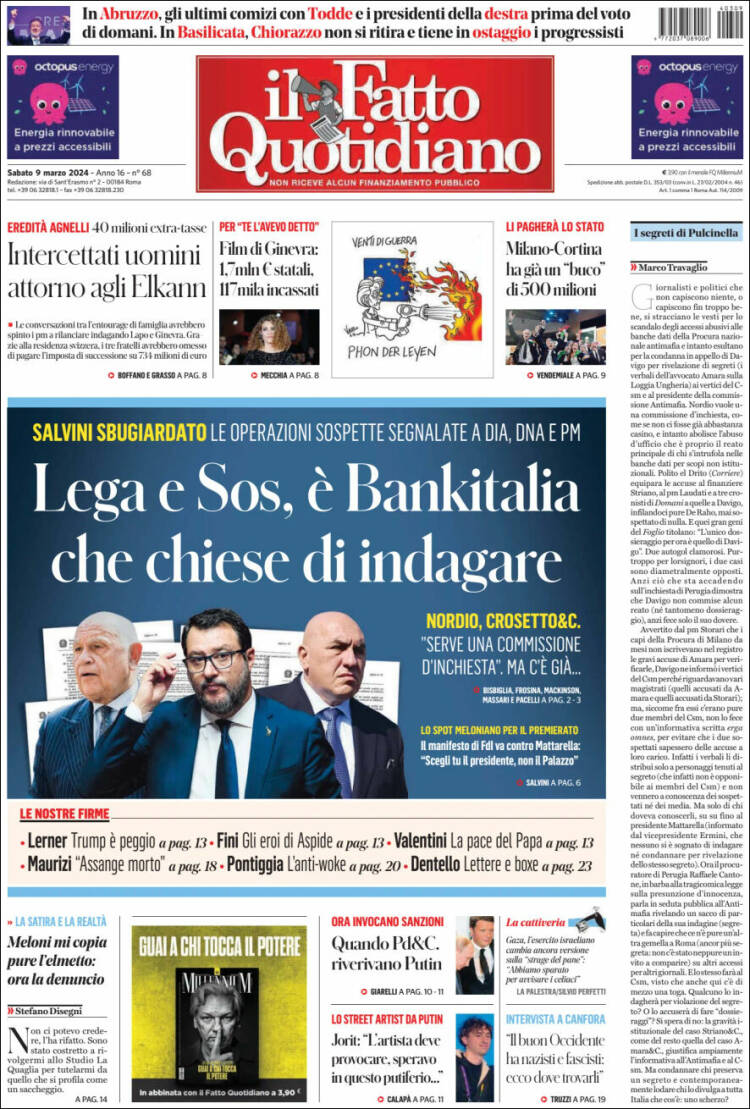 Portada de Il Fatto Quotidiano (Italia)