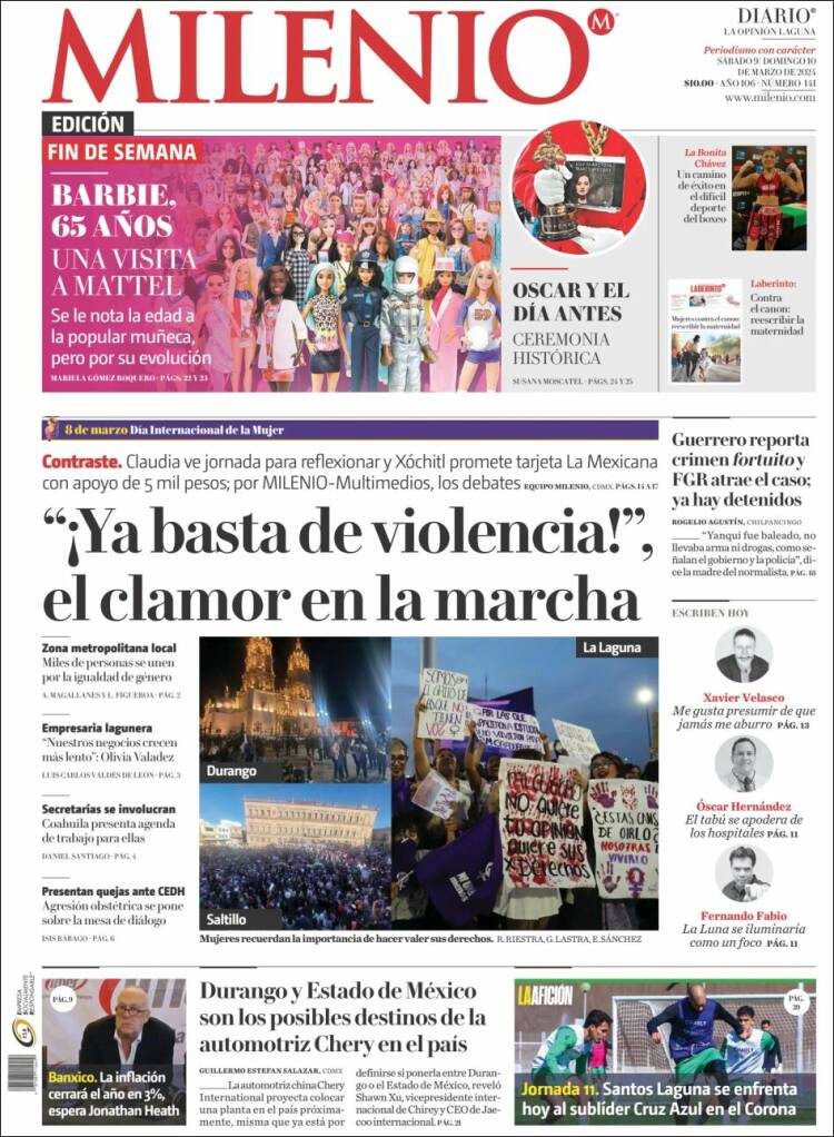 Portada de Milenio - Laguna (México)