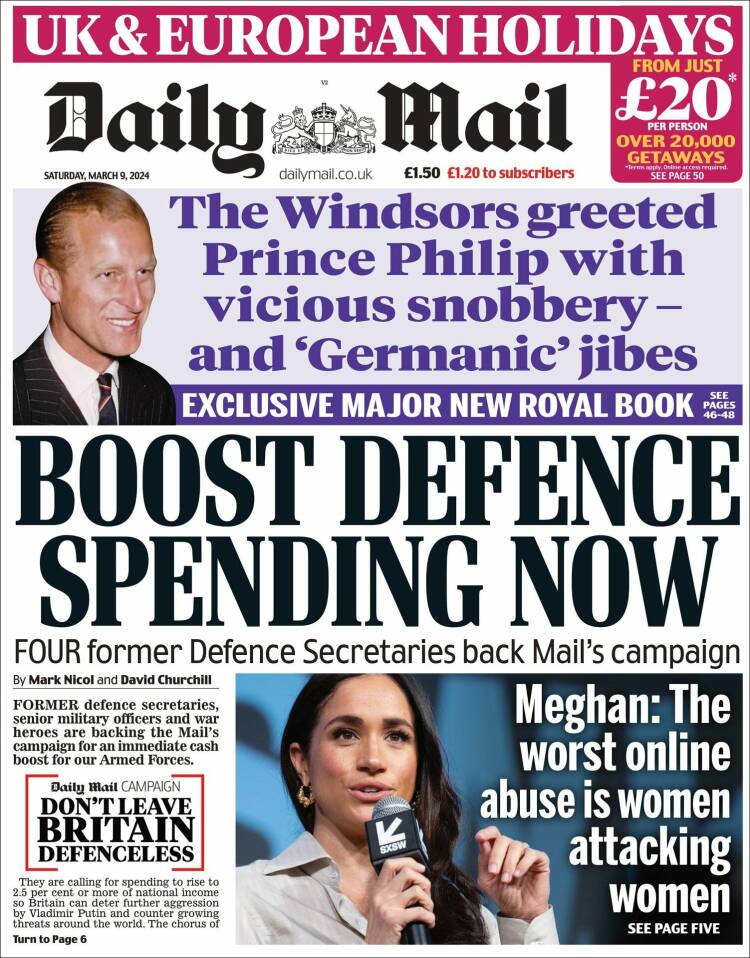 Portada de Daily Mail (Reino Unido)