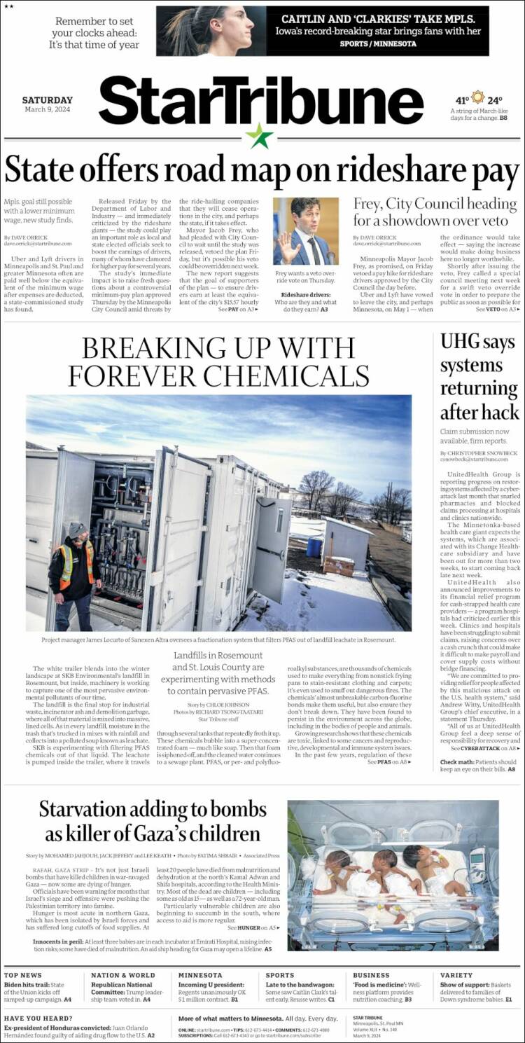 Portada de Star Tribune (USA)