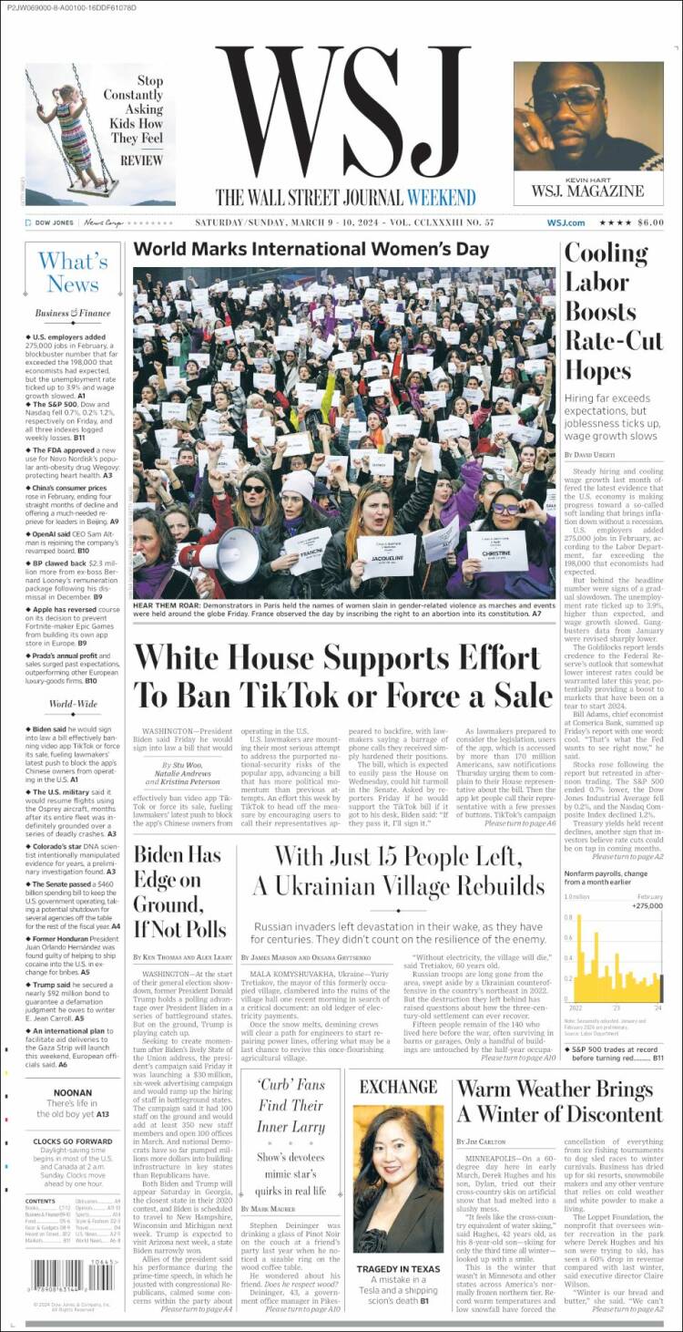 Portada de Wall Street Journal (USA)