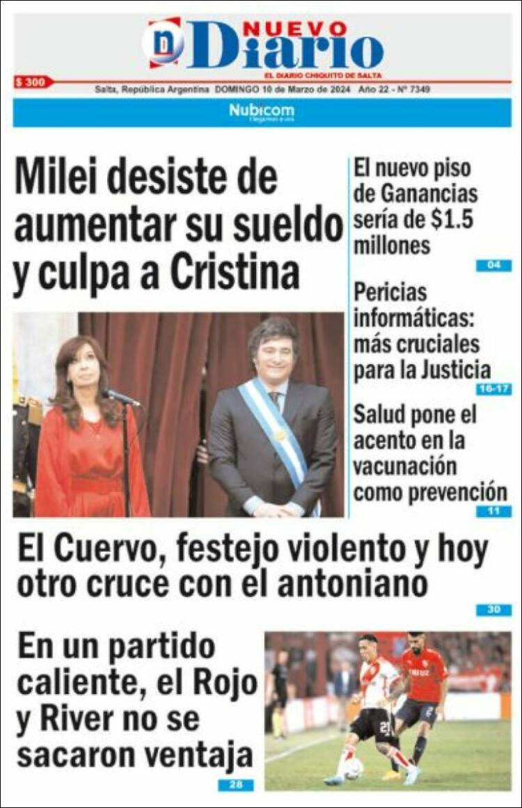 Portada de Nuevo Diario de Salta (Argentina)