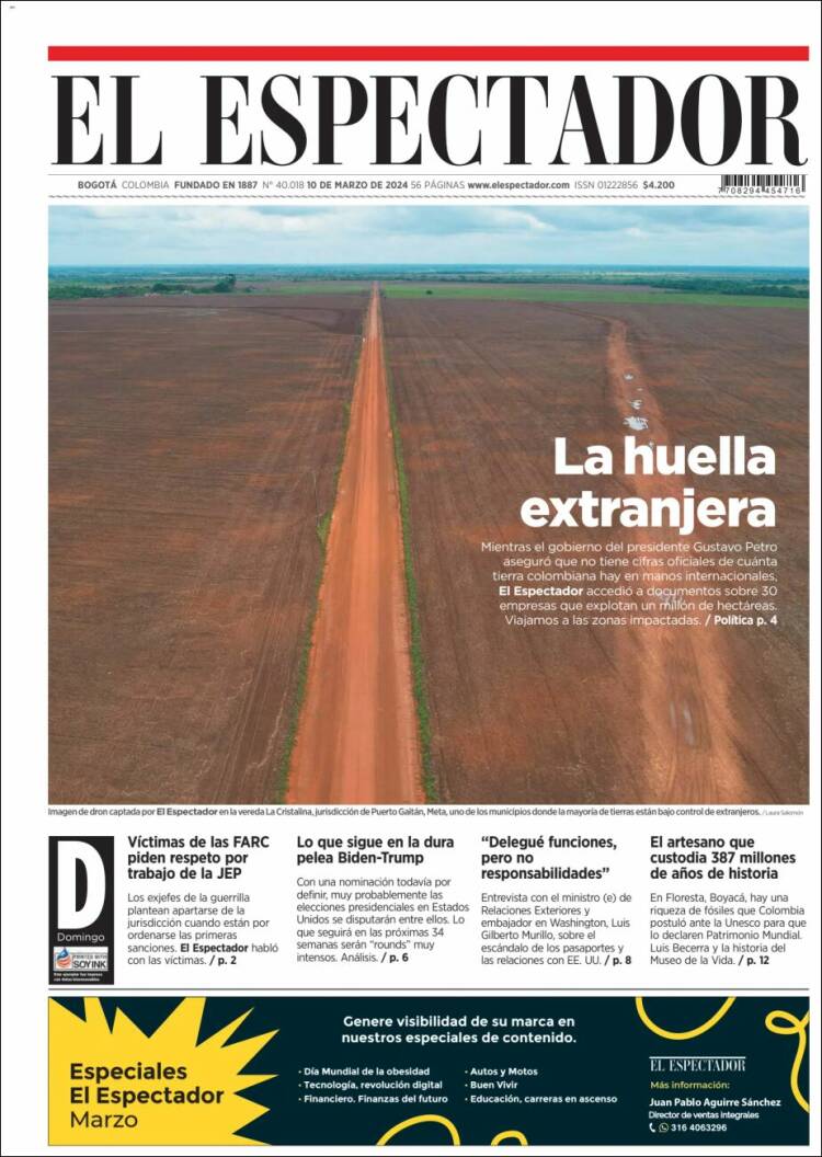 Portada de El Espectador (Colombia)