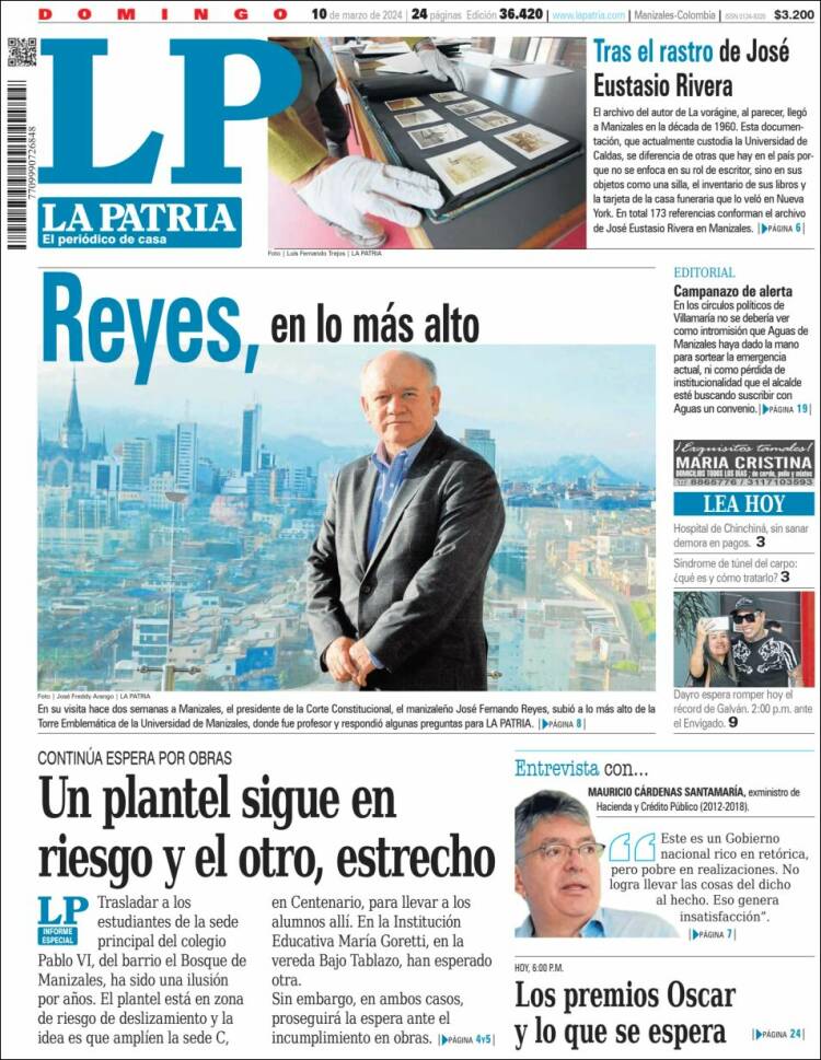 Portada de La Patria (Colombia)