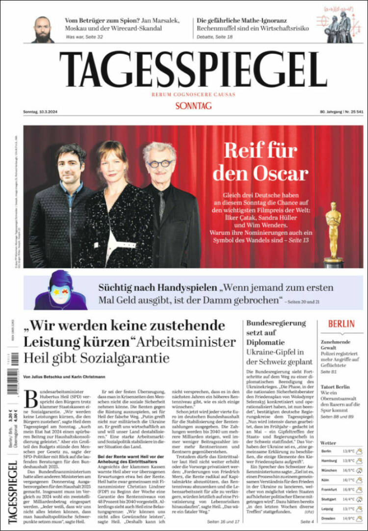 Portada de Der Tagesspiegel (Alemania)