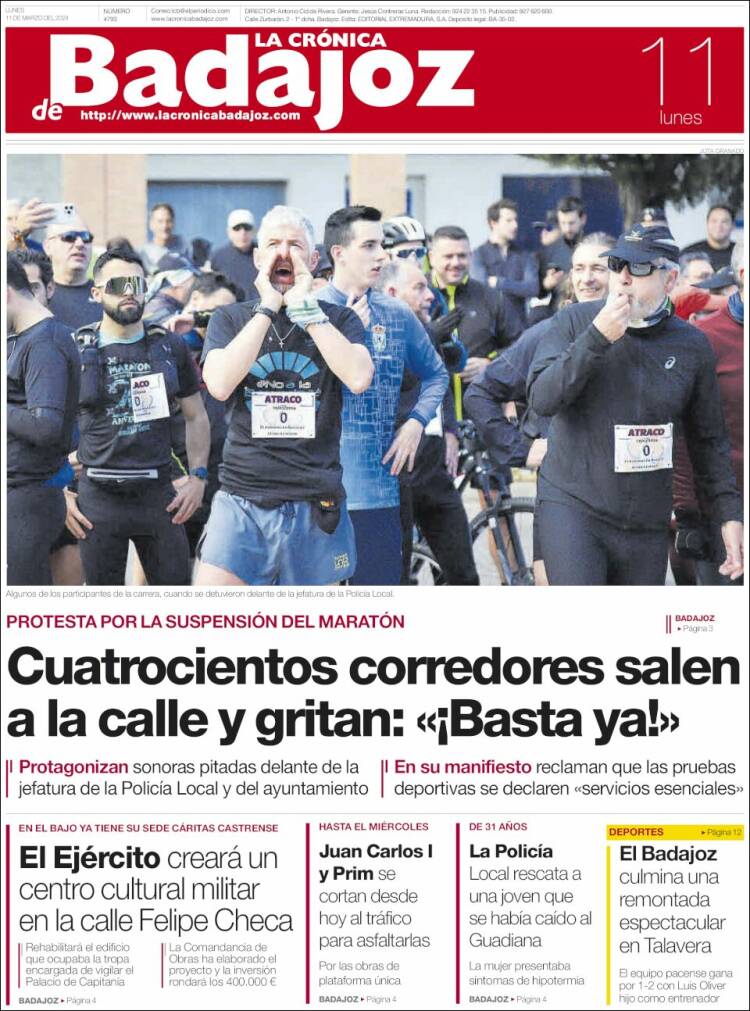 Portada de La Crónica de Badajoz (España)