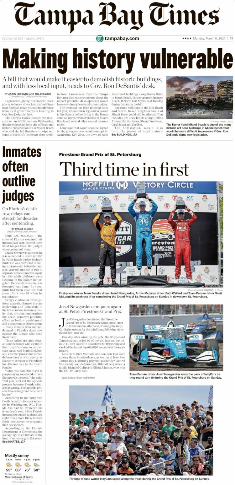 Portada de Tampa Bay Times (USA)