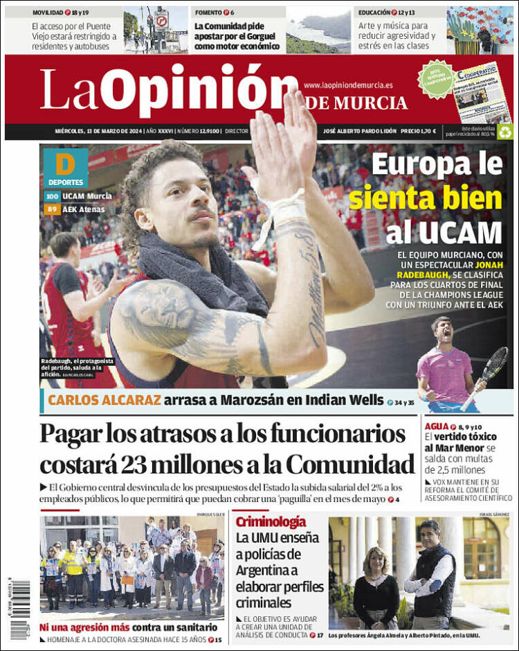 Portada de La Opinión de Murcia (España)