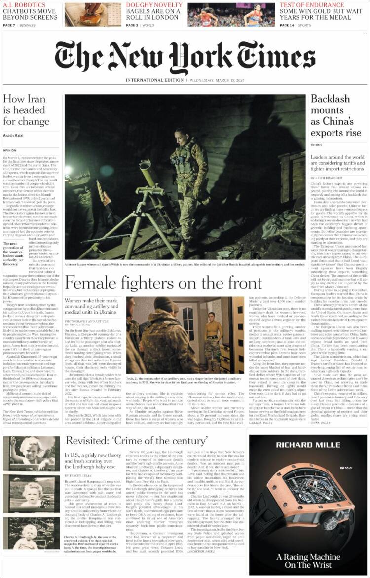 Portada de International New York Times (Europa)