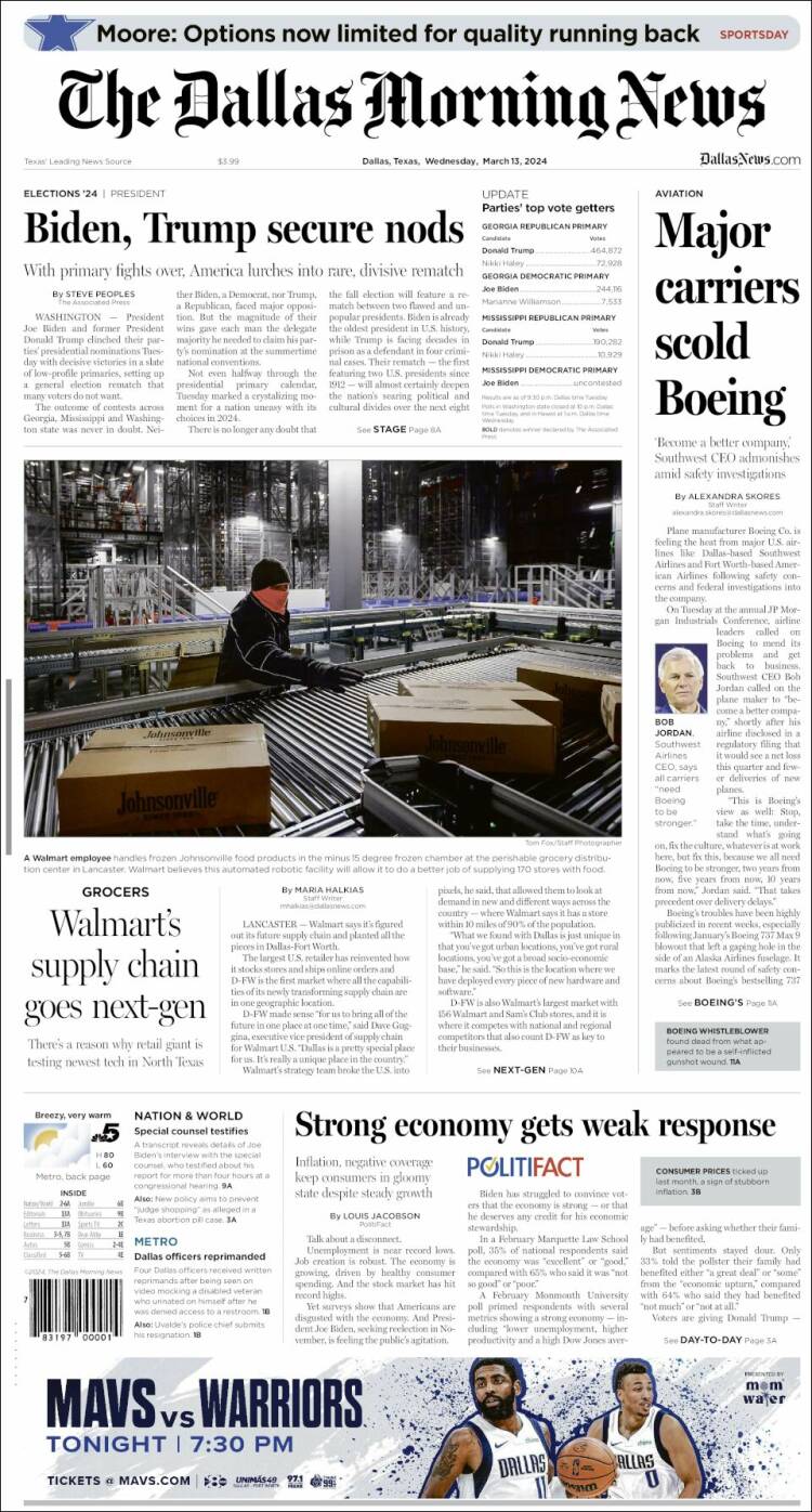 Portada de Dallas Morning News (USA)