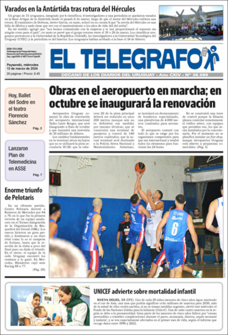 Portada de El Telégrafo (Uruguay)