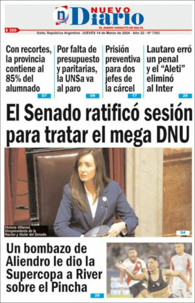 Portada de Nuevo Diario de Salta (Argentina)