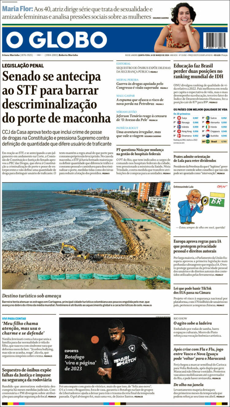 Portada de O Globo (Brasil)
