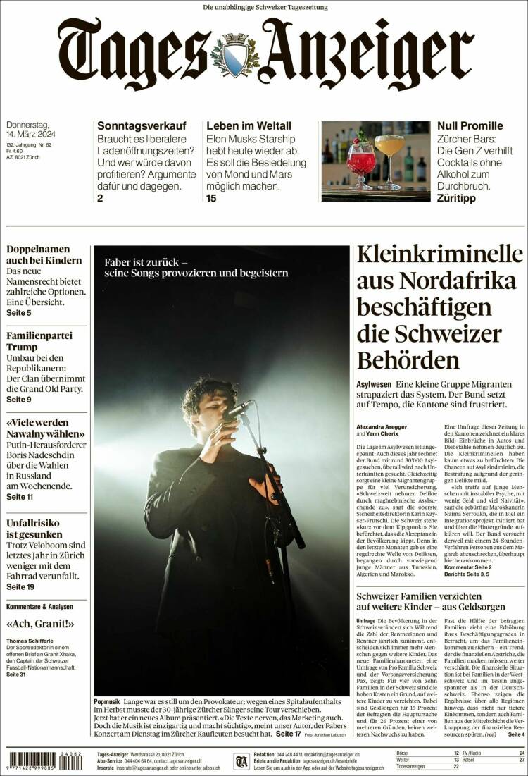Portada de Tages-Anzeiger (Suiza)
