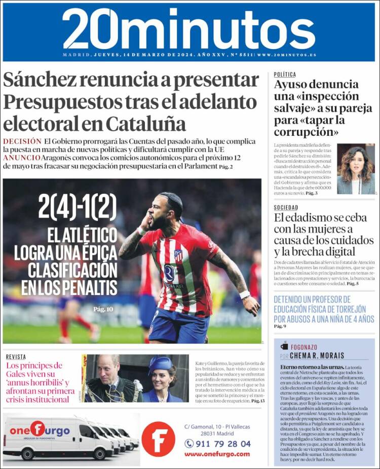 Portada de 20 Minutos - Madrid (España)