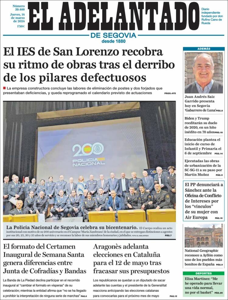 Portada de El Adelantado de Segovia (España)