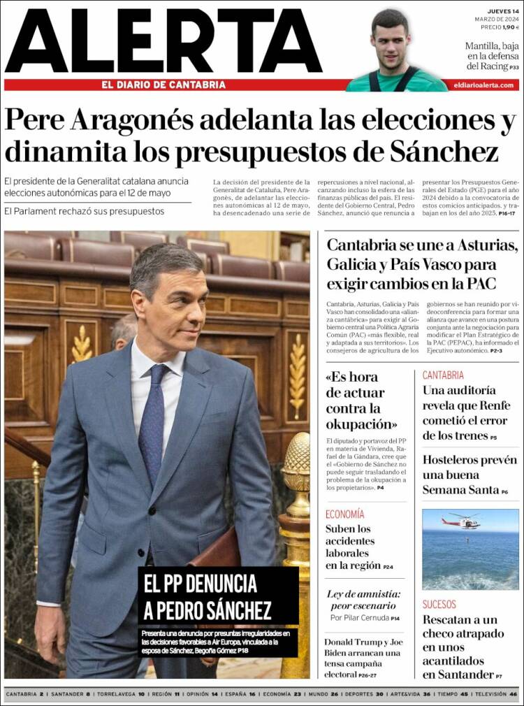 Portada de Alerta - El Diario de Cantabria (España)