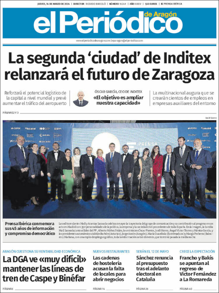 Portada de El Periódico de Aragón (España)