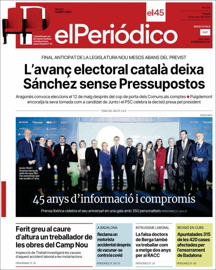 Portada de El Periódico de Catalunya (España)