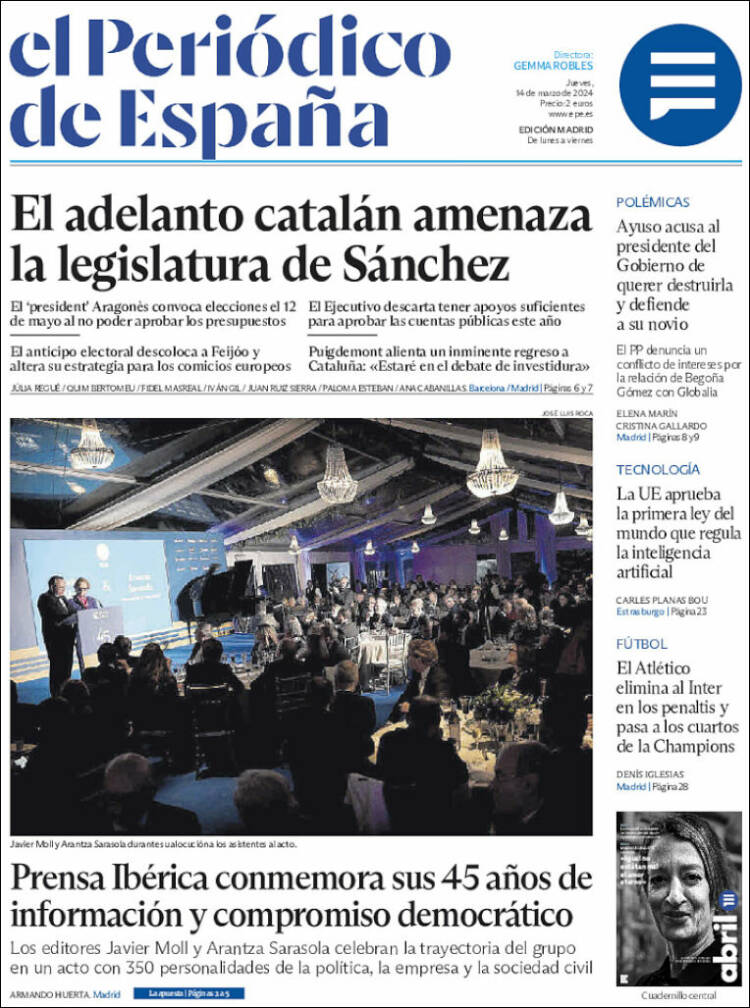 Portada de El Periódico de España (España)