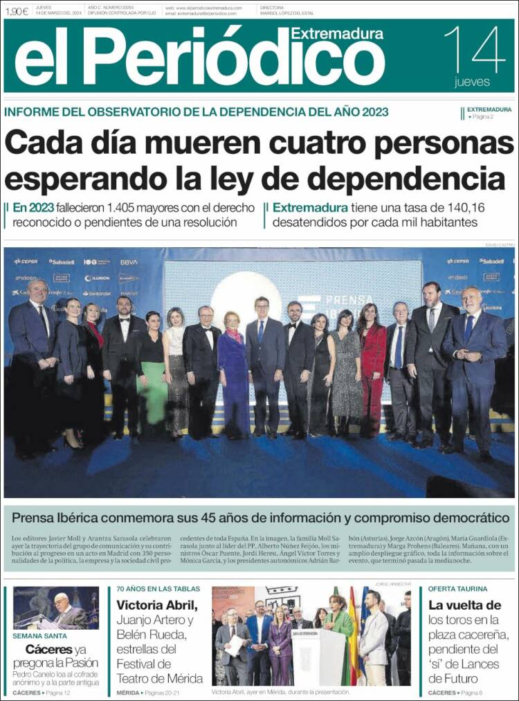 Portada de El Periódico de Extremadura (España)