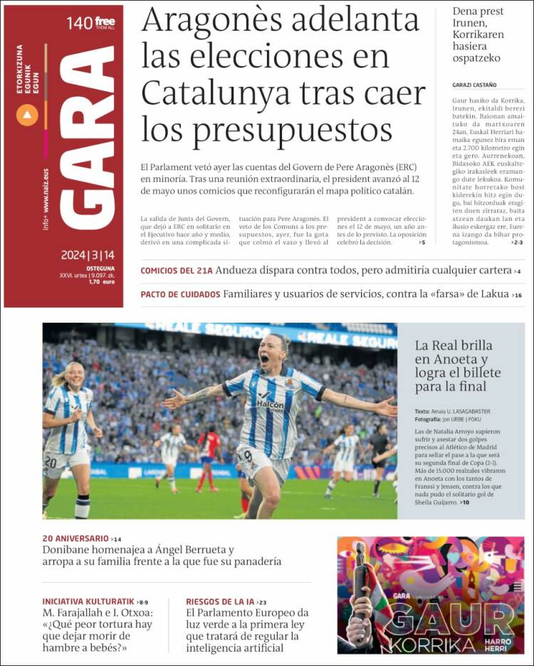 Portada de Gara (España)
