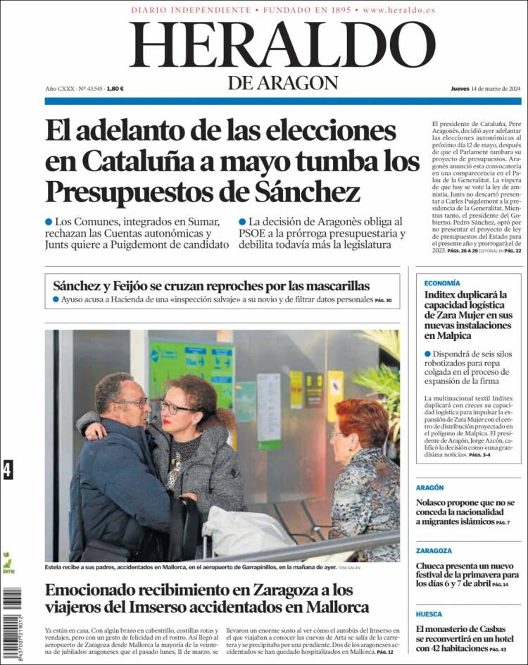 Portada de Heraldo de Aragón (España)