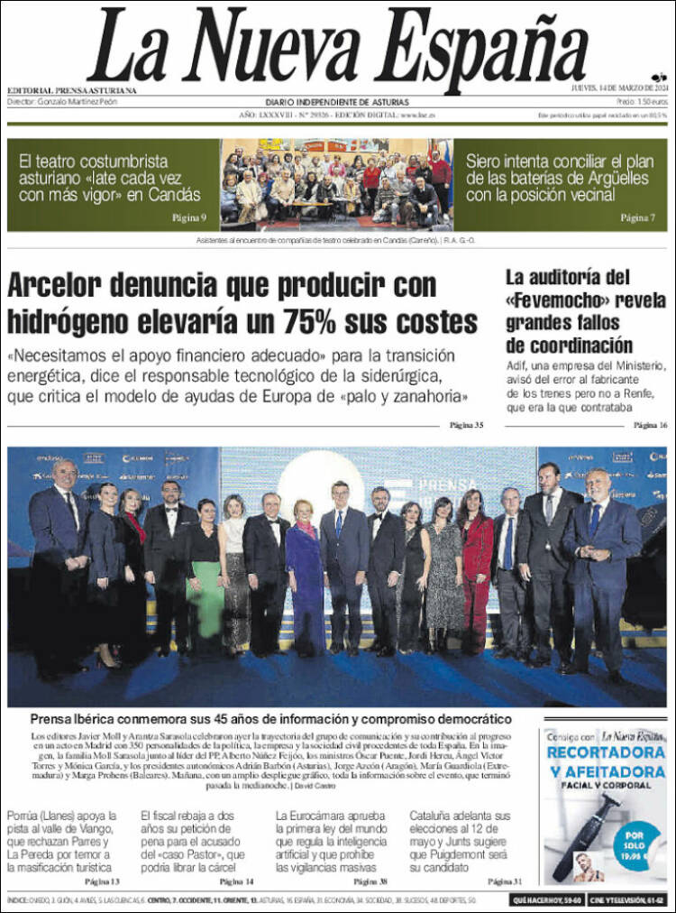 Portada de La Nueva España (España)