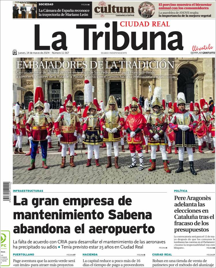 Portada de La Tribuna de Ciudad Real (España)