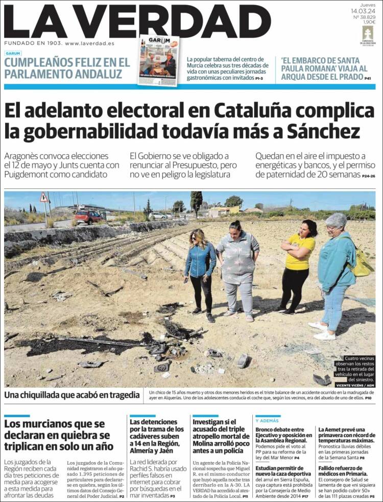 Portada de La Verdad de Murcia (España)