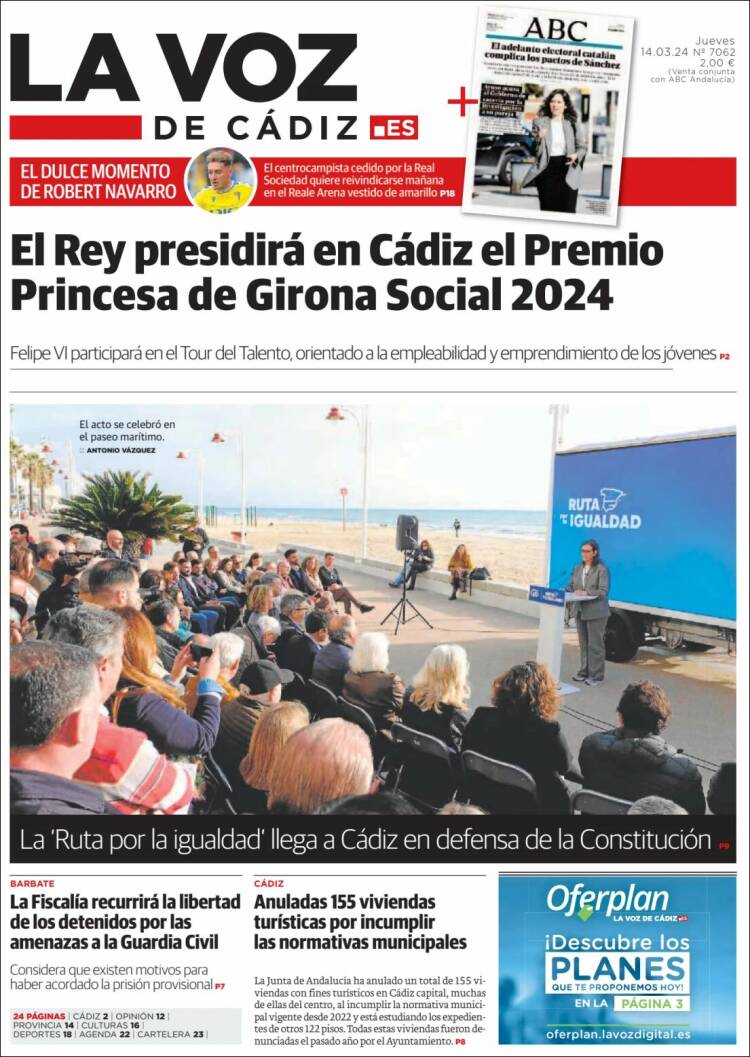 Portada de La Voz de Cádiz (España)