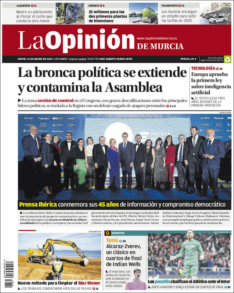 Portada de La Opinión de Murcia (España)