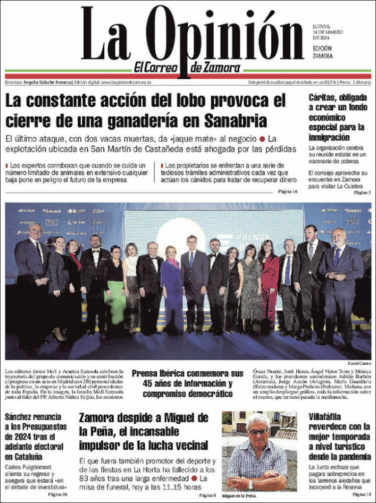Portada de La Opinión - El Correo de Zamora (España)